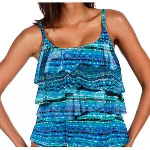 NEW MIRACLESUIT night lights tiering up tankini top in blue